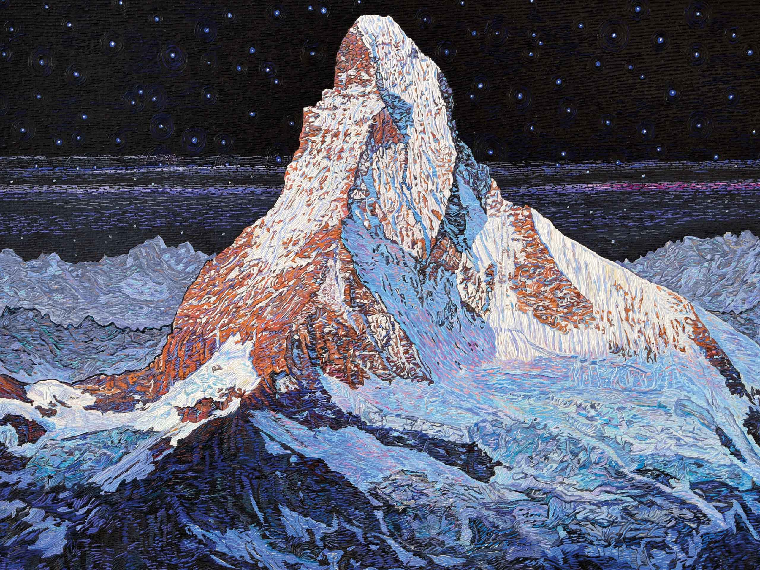 Painting by Valentin Roschacher depicting the Matterhorn at night.
